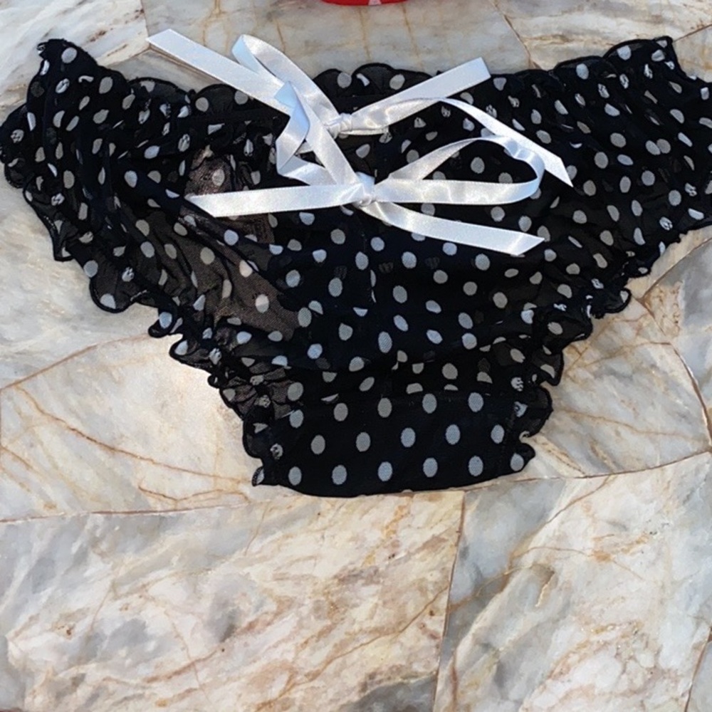 Small VS Very Sexy Hiphugger Panty Underwear Black Bikini Polka Dot Bow Vintage‎